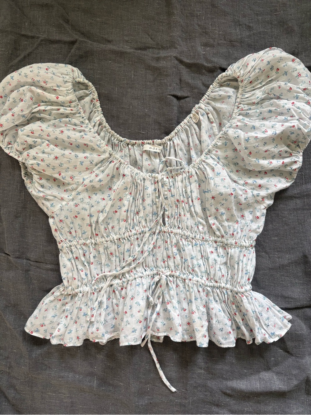 DÔEN Adie Top | White & Blue Floral | Size XL